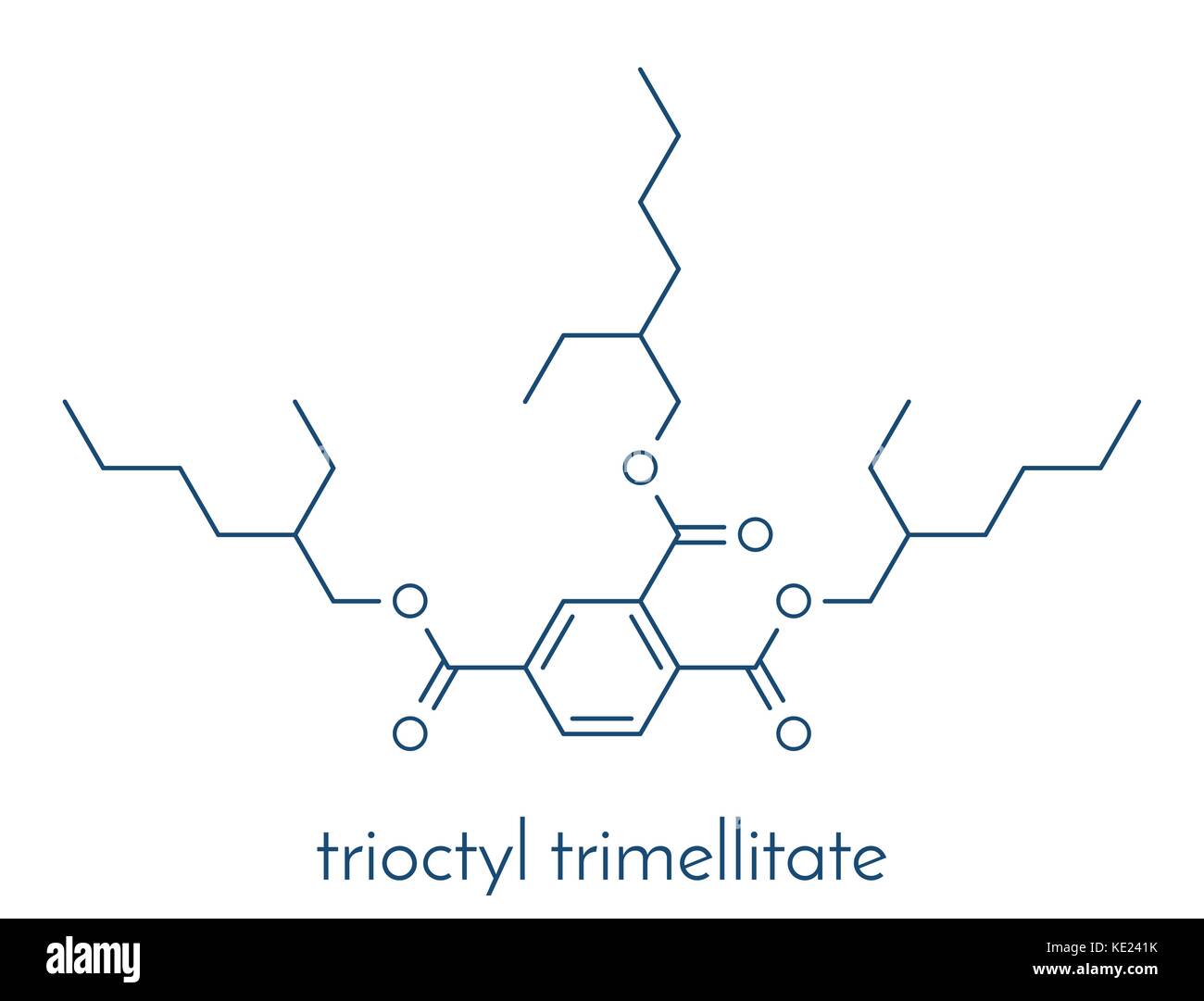 tri-octyl-trimellitate (TOTM, tris (2-ethylhexyl) trimellitate) plasticizer molecule. Alternative to phthalate plasticizers. Skeletal formula. Stock Vector