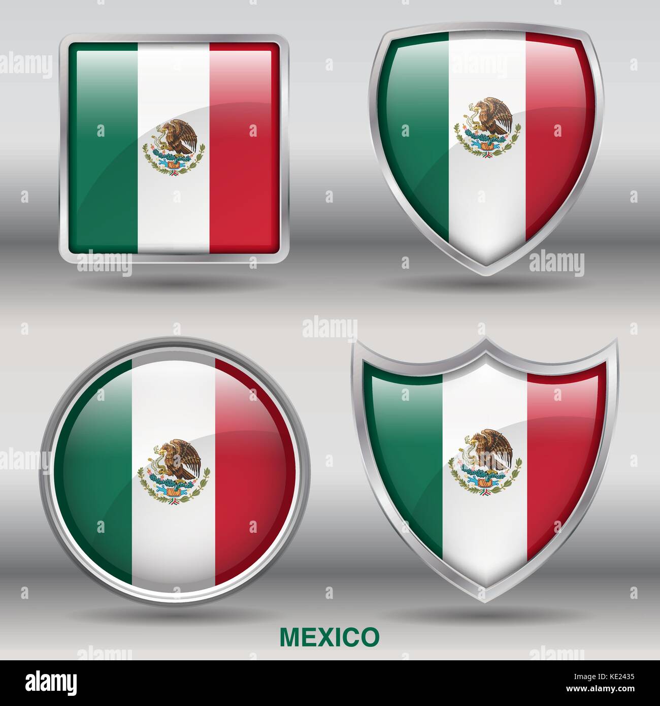 Mexico Flag - 4 shapes Flags States Country in the World with clipping path Stock Vector