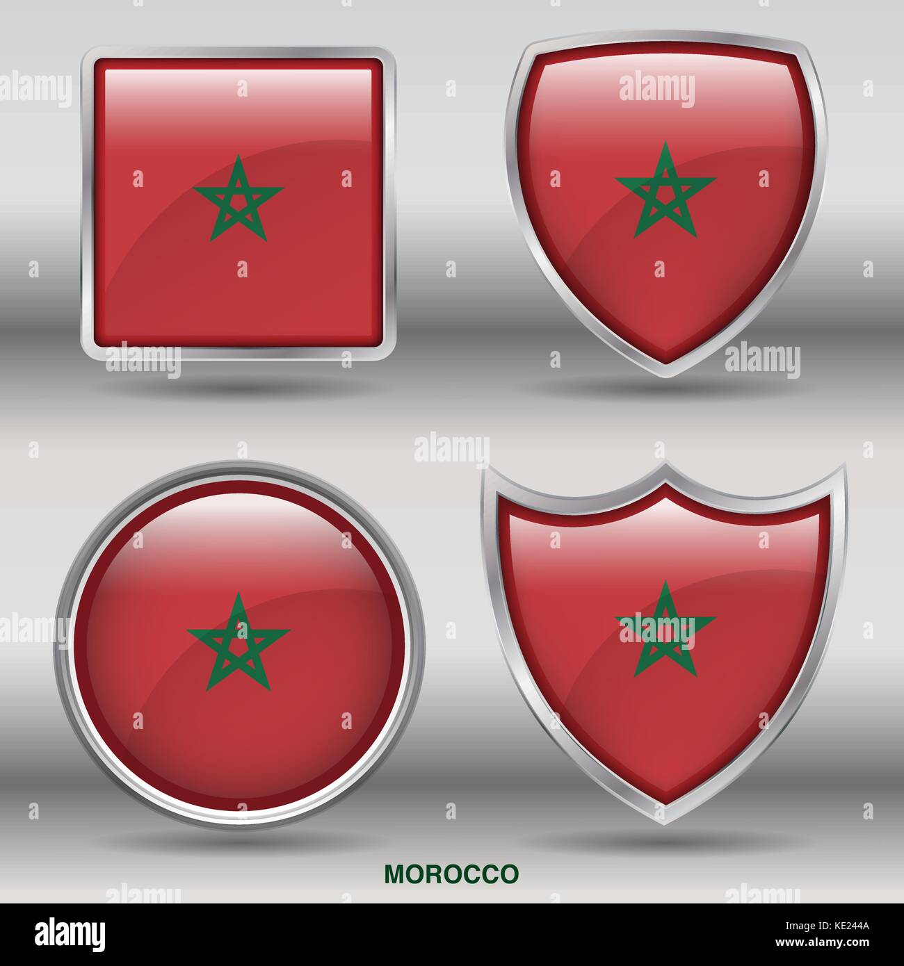 Morocco Flag - 4 shapes Flags States Country in the World with clipping path Stock Vector
