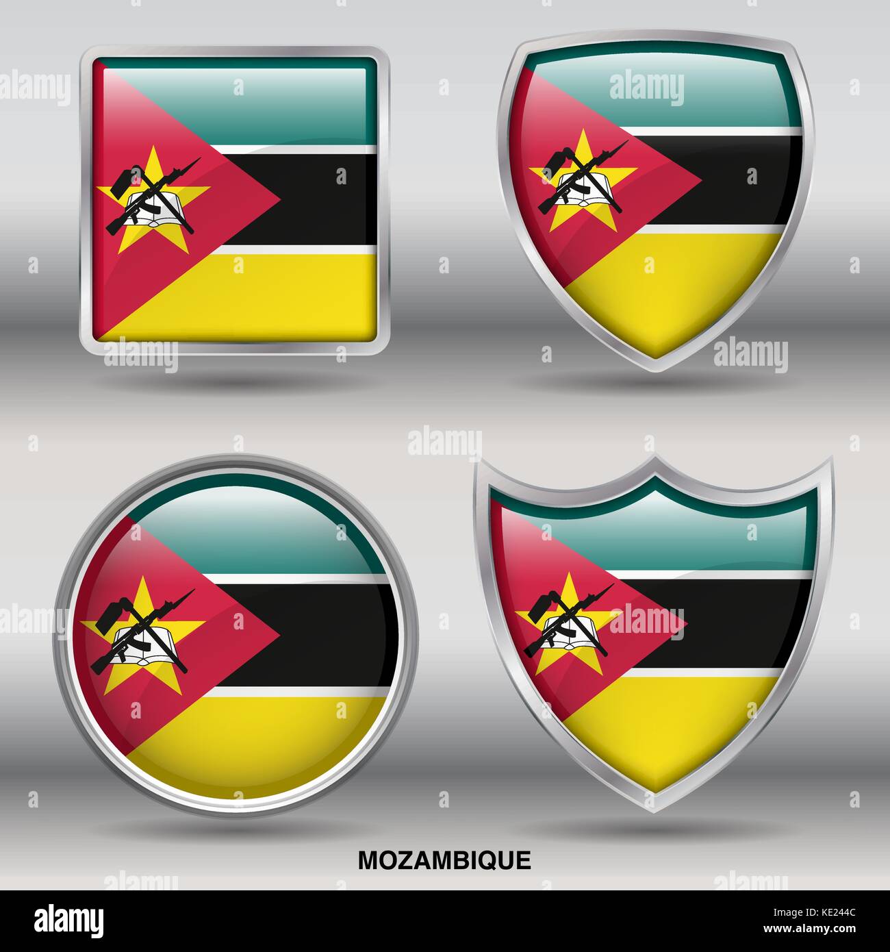 Mozambique Flag - 4 shapes Flags States Country in the World with clipping path Stock Vector