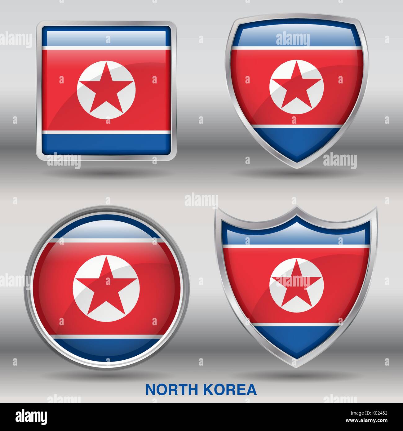 North Korea Flag 4 shapes Flags States Country in the World with clipping path Stock Vector