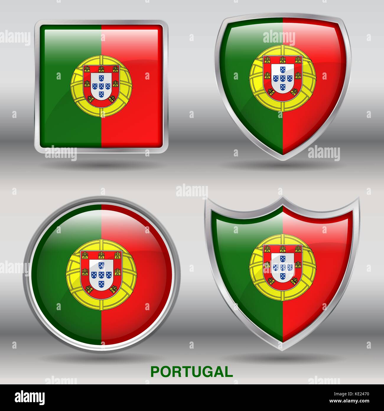 Portugal Flag - 4 shapes Flags States Country in the World with clipping path Stock Vector