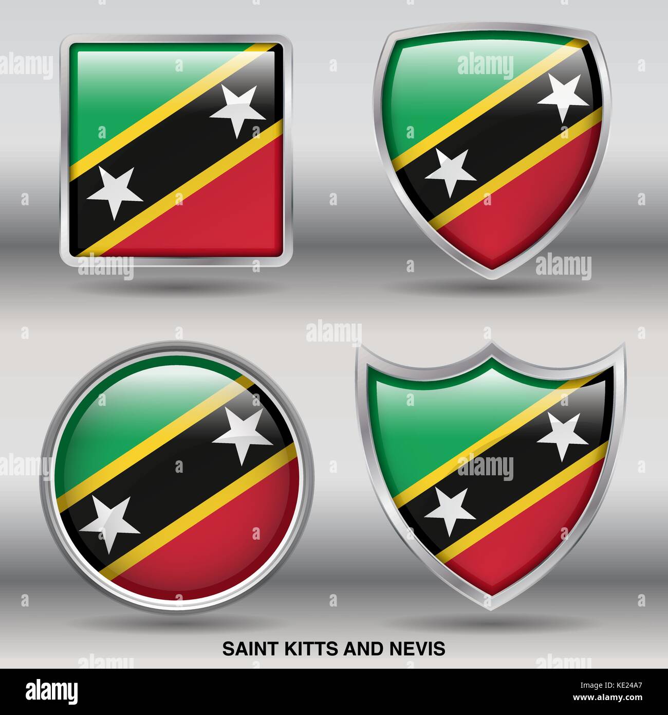 Saint Kitts & Nevis Flag - 4 shapes Flags States Country in the World with clipping path Stock Vector