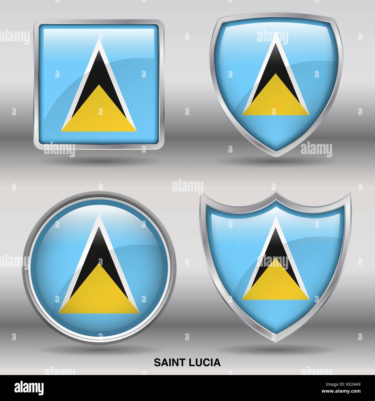 Saint Lucia Flag - 4 shapes Flags States Country in the World with clipping path Stock Vector