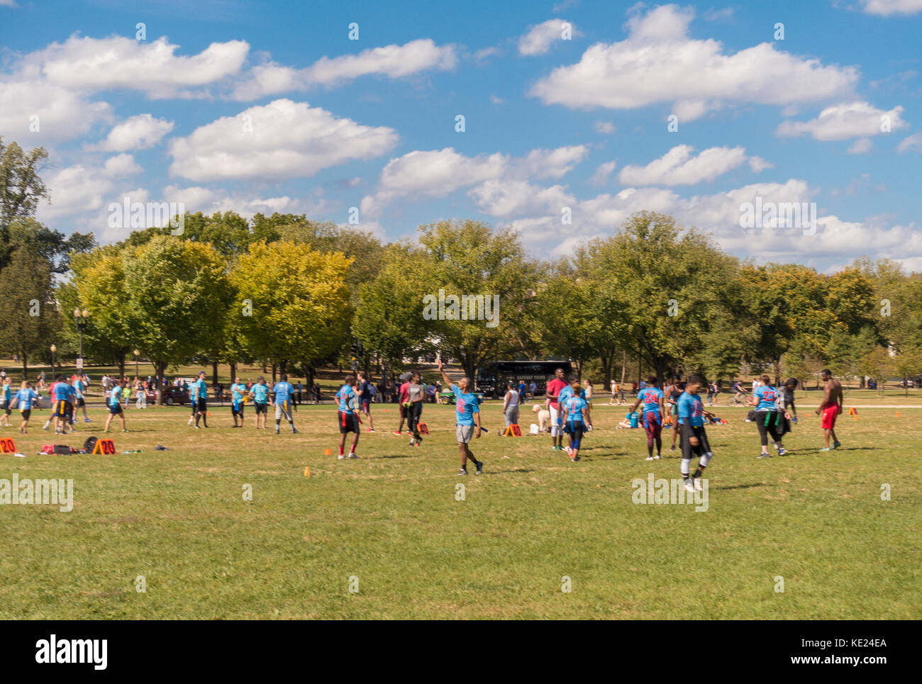 WASHINGTON, DC, USA - Flag football game on National Mall. Stock Photo