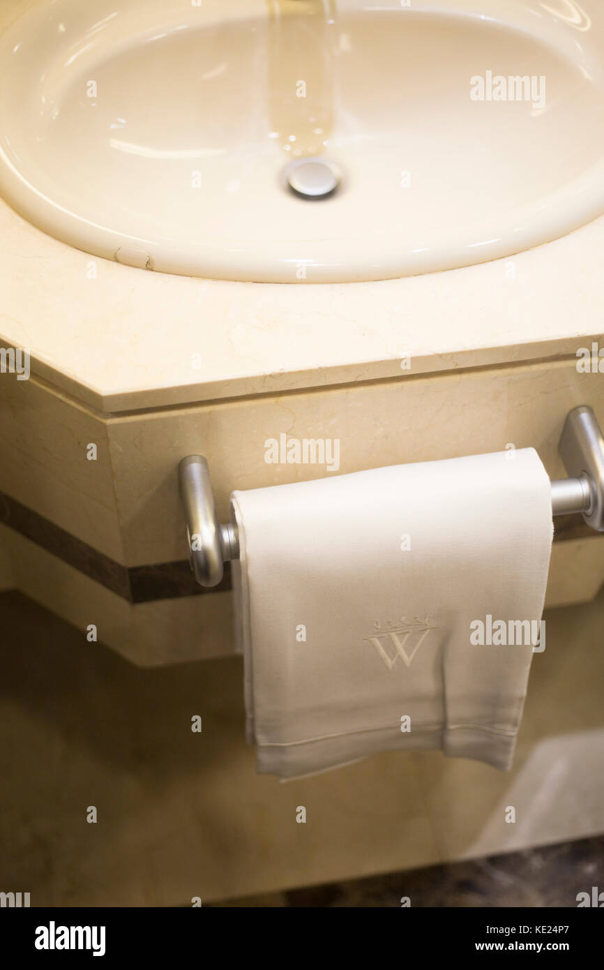 Luxury hotel bathroom sink cleaned and ready for guests to use Stock ...