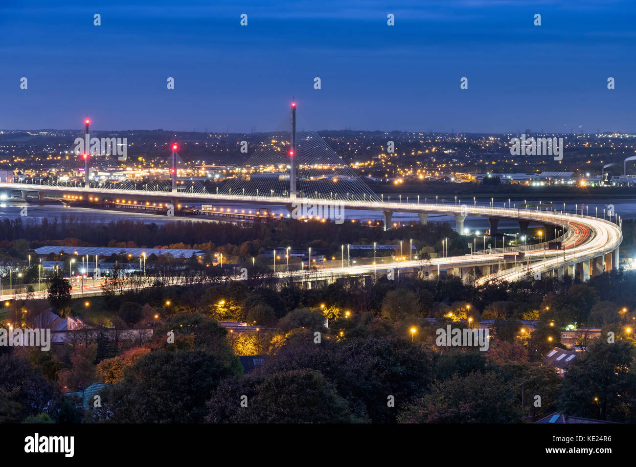 The Mersey Gateway Bridge over the Mersey Estuary between Runcorn and Widnes, Cheshire, England, UK Stock Photo