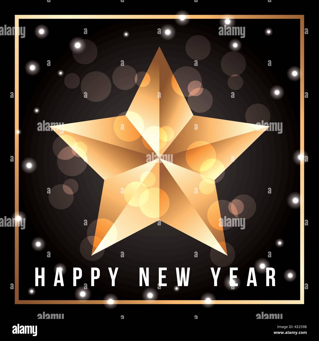 greeting card with shining gold star happy new year vector illustration