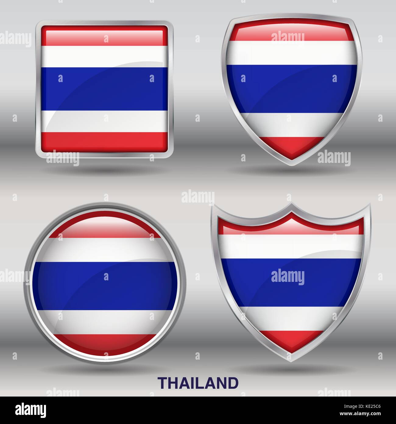 Thailand Flag - 4 shapes Flags States Country in the World with clipping path Stock Vector