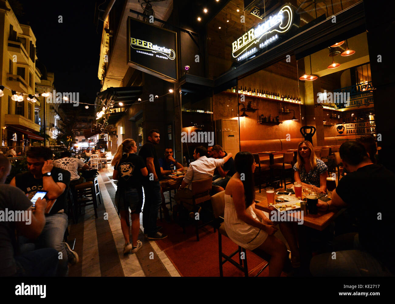 The Beer stories bar in Thessaloniki, Greece. Stock Photo