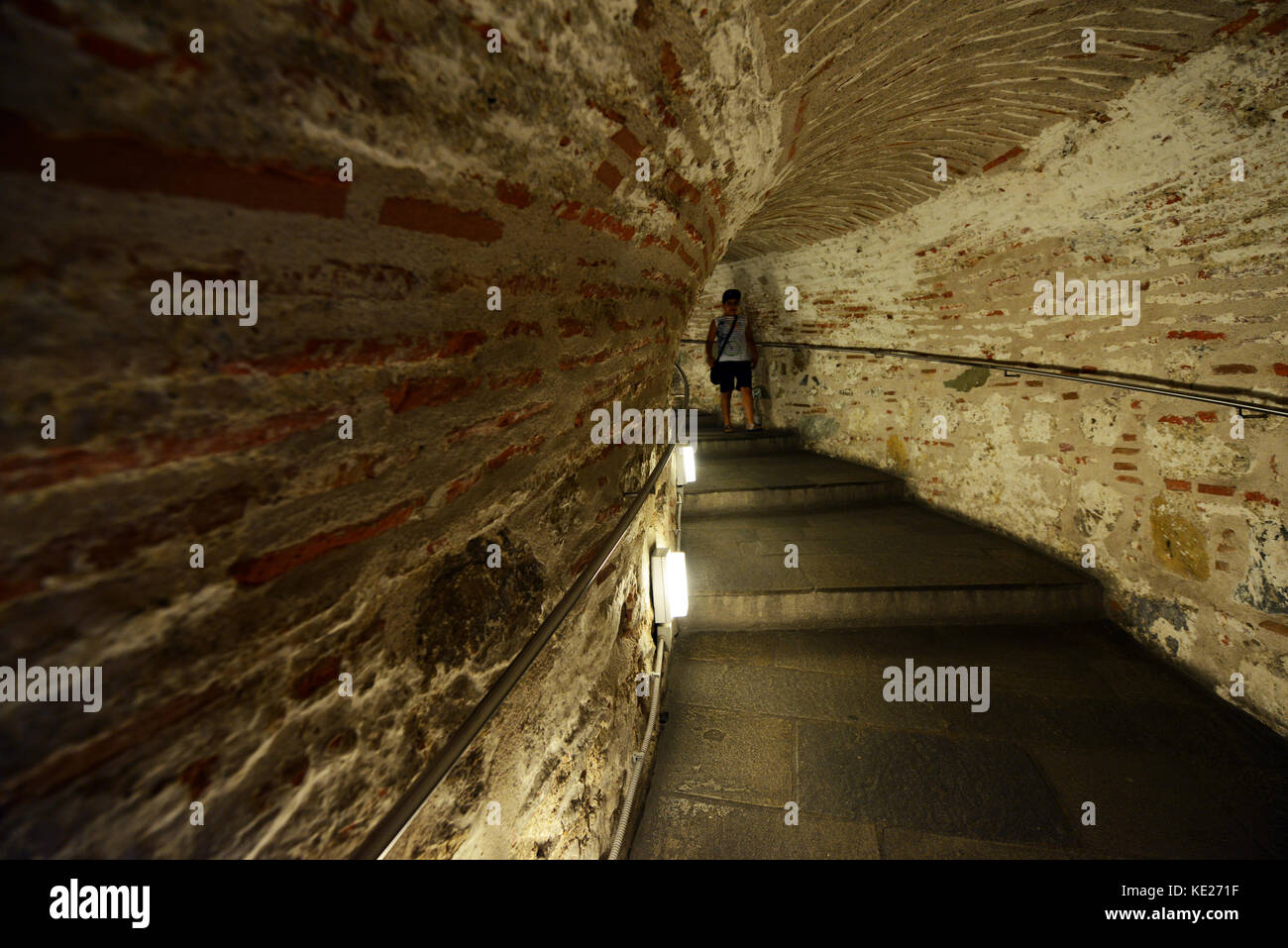 Climbing up inside the White Tower of Thessaloniki. Stock Photo