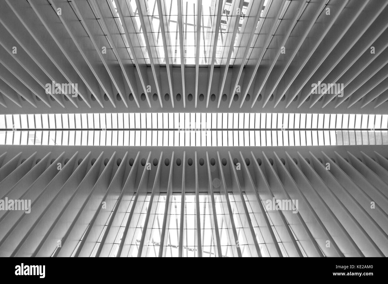 Detail inside the Oculus at the World Trade Center site in Manhattan, New York City. Stock Photo