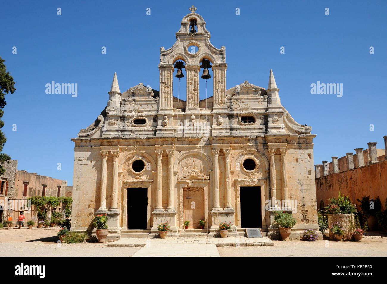 The church at the Monastry of Arkadi, dedicated to the Transfigeration of Christ and St Constantine and St Helen. it dates from 1587. Stock Photo