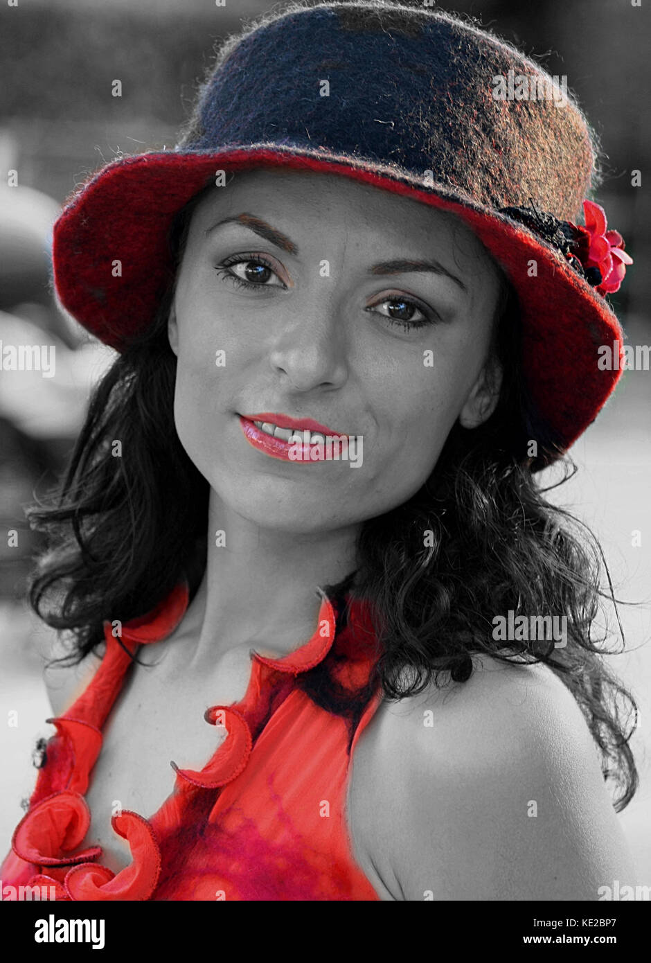 Portrait of girl with red hat Stock Photo