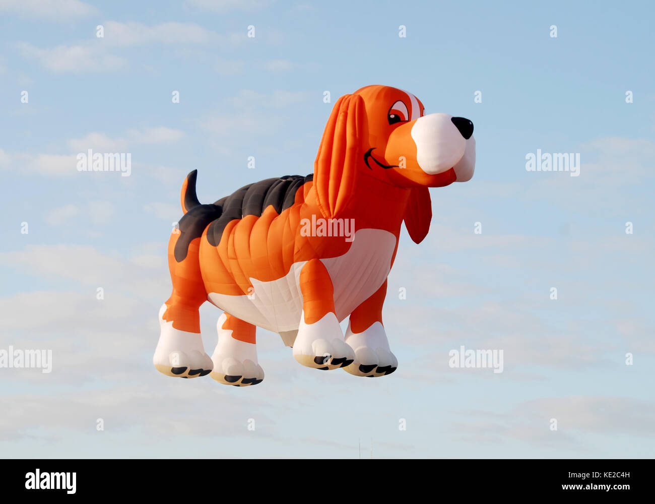 Large dog shaped inflatable balloon floating in the sky Stock Photo
