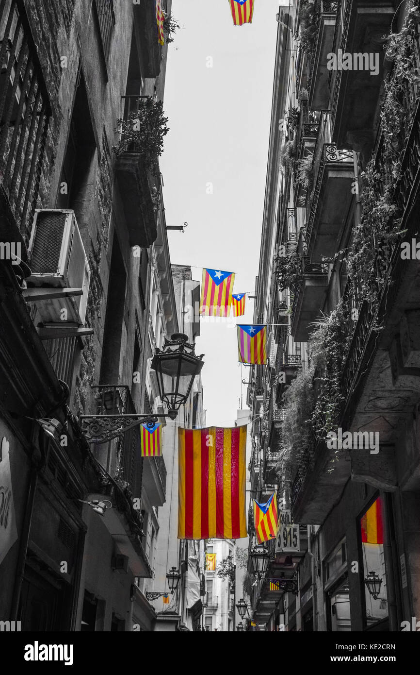 Catalan flag independence demonstration in barcelona, spain Stock Photo