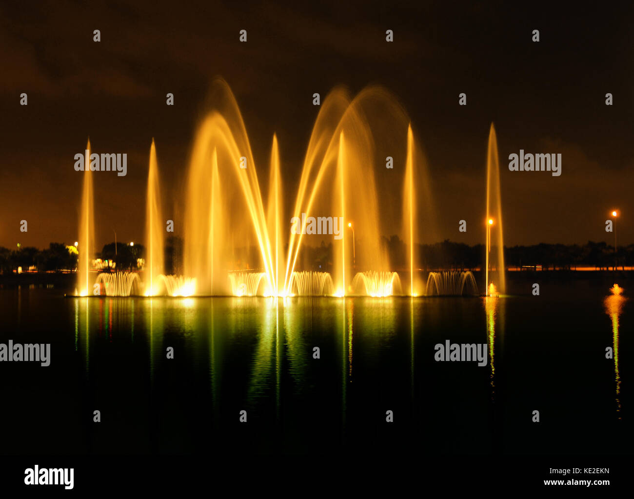 Colorful water fountain at night Stock Photo - Alamy