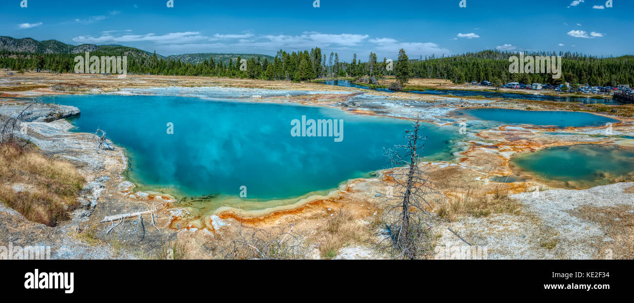 August 22, 2017 - Black Opal Pool near at Biscuit Basin in Yellowstone National Park Stock Photo