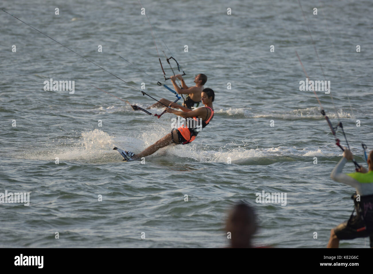 Kitesurfers in the sea in front of Kunduchi Beach Hotel north of Dar es Salem Tanzania Stock Photo