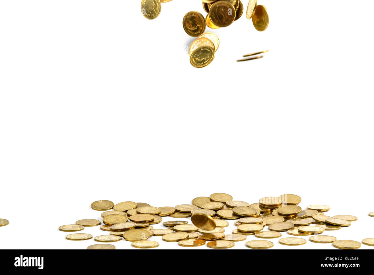 Falling gold coins money isolated on the white background, business ...