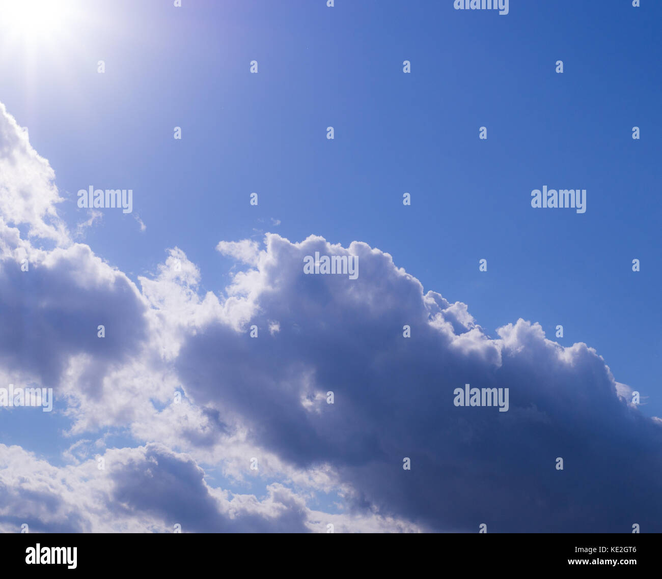 bright blue sky with clouds and sun. cumulus, background, weather Stock ...