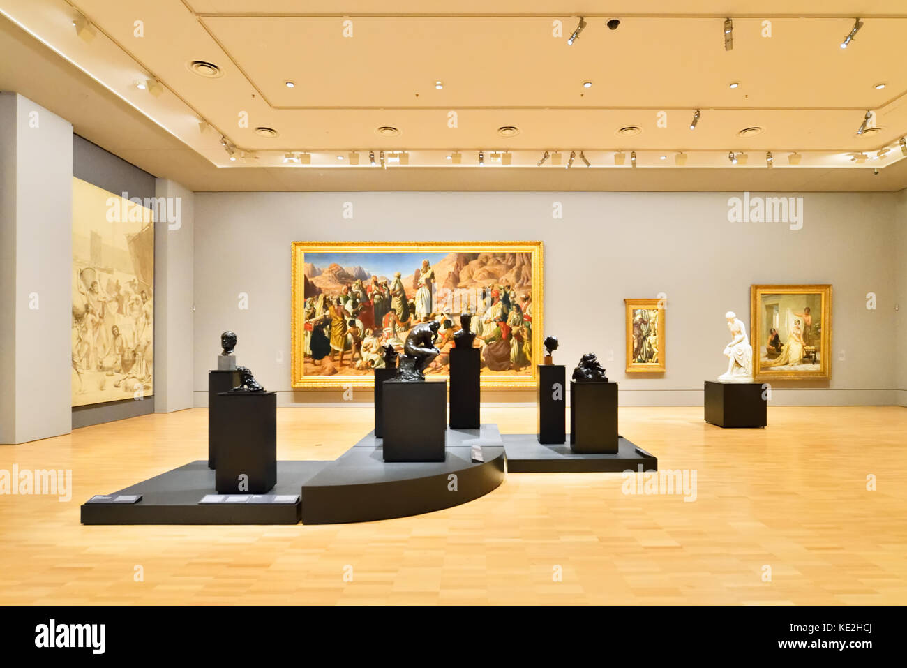 Australia Melbourne. National Gallery of Victoria International. Exhibition space with paintings and sculptures. Stock Photo