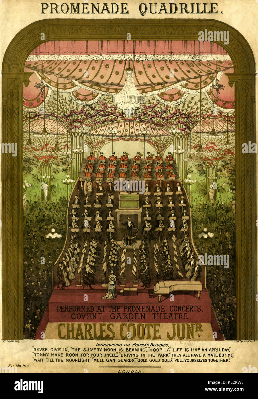 ' Promenade Quadrille performed at the Promenade Concerts, Covent Garden  Theatre' by Charles Coote Jr.  Lithograph  by H. C. Maguire c.1870 Score cover with full orchestra layout.   Printed by Stannard and Son Stock Photo