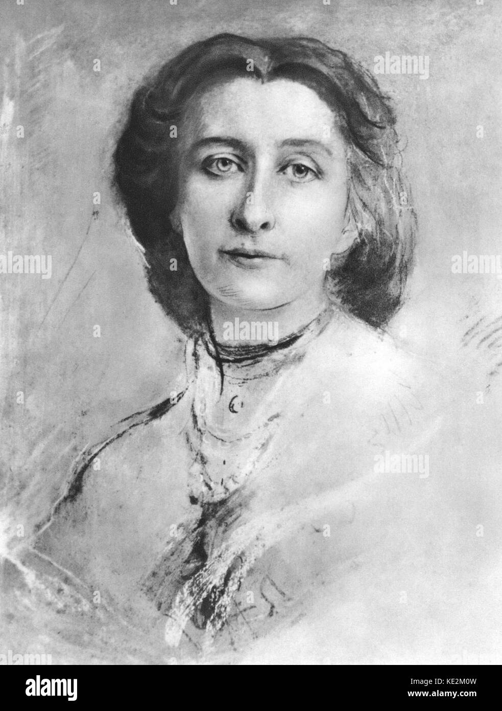 Cosima Wagner portrait by Franz von Lenbach.  Daughter of Liszt, married Hans von Bülow (1857), then Richard Wagner (1870) with whom she worked to establish Bayreuth. After Wagner's death she maintained an autocratic rule over Bayreuth. b1837 - 1930 Stock Photo