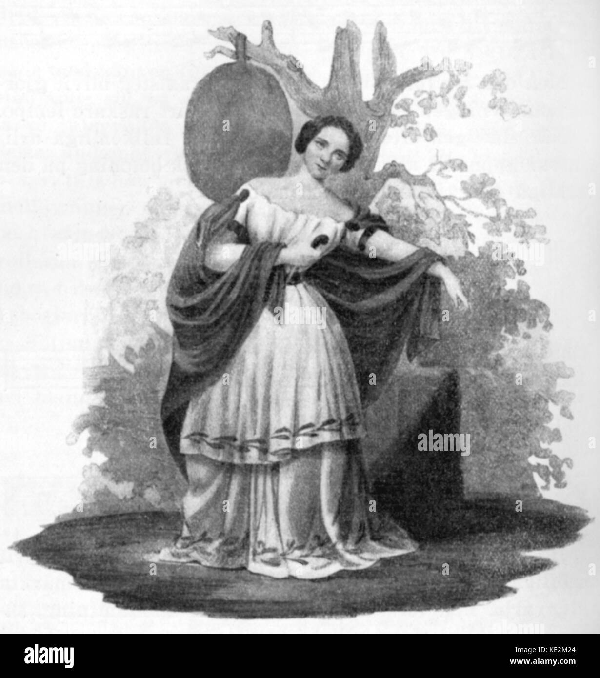Lind, Jenny -  as Norma standing by the holy oak in opera  by Vincenzo Bellini,  Swedish soprano. 6 October 1820- 2 November 1887 After old drawing. Stock Photo