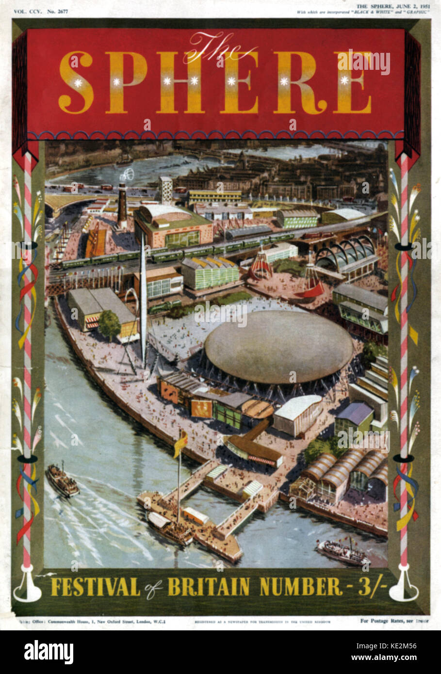 Festival of Britain - overview of buildings on cover of The Sphere 2 June, 1951 - special edition. Royal Festival Hall overlooking River Thames Stock Photo
