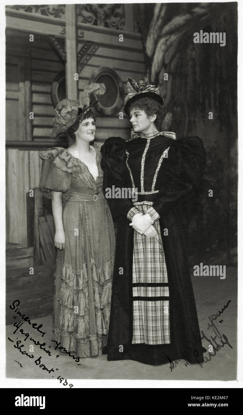 Jerome Kern and Oscar Hammerstein II 's musical 'Show Boat' - Irene Chilcott in the role of Magnolia and Joan Marchant  in the role of Parthy Ann Hawks, 1939.  American composer of musicals. 12 July 1895 –  23 August 1960.  Signed by both actresses: Sincerely yours 'Magnolia'. Sincerely yours 'Parthy'. Stock Photo