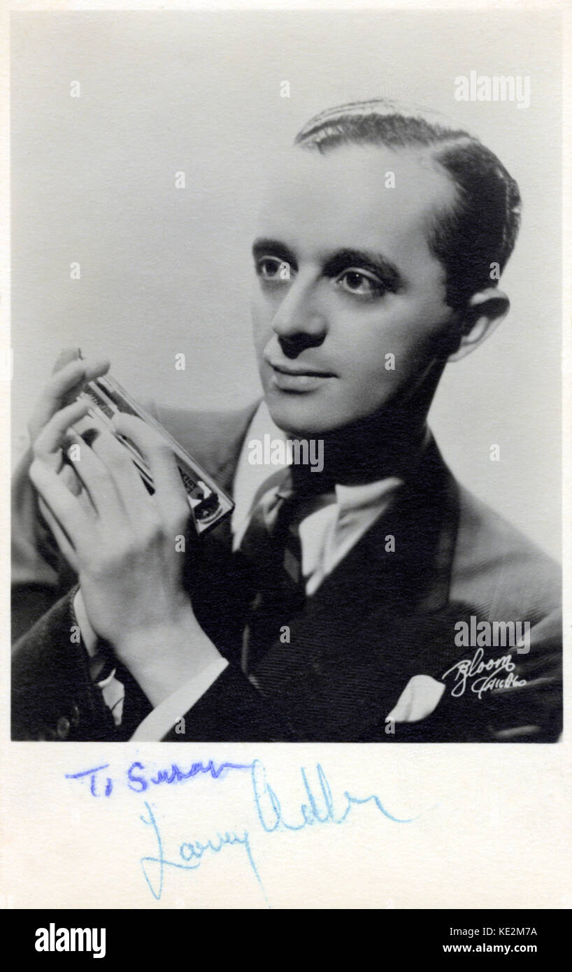 Larry ADLER - signed portrait of American harmonica virtuoso. Known for his  collaborations with musicians such as Sting, George Gershwin, Kate Bush and  composer Ralph Vaughan Williams. (Lawrence "Larry" Cecil Adler) 10