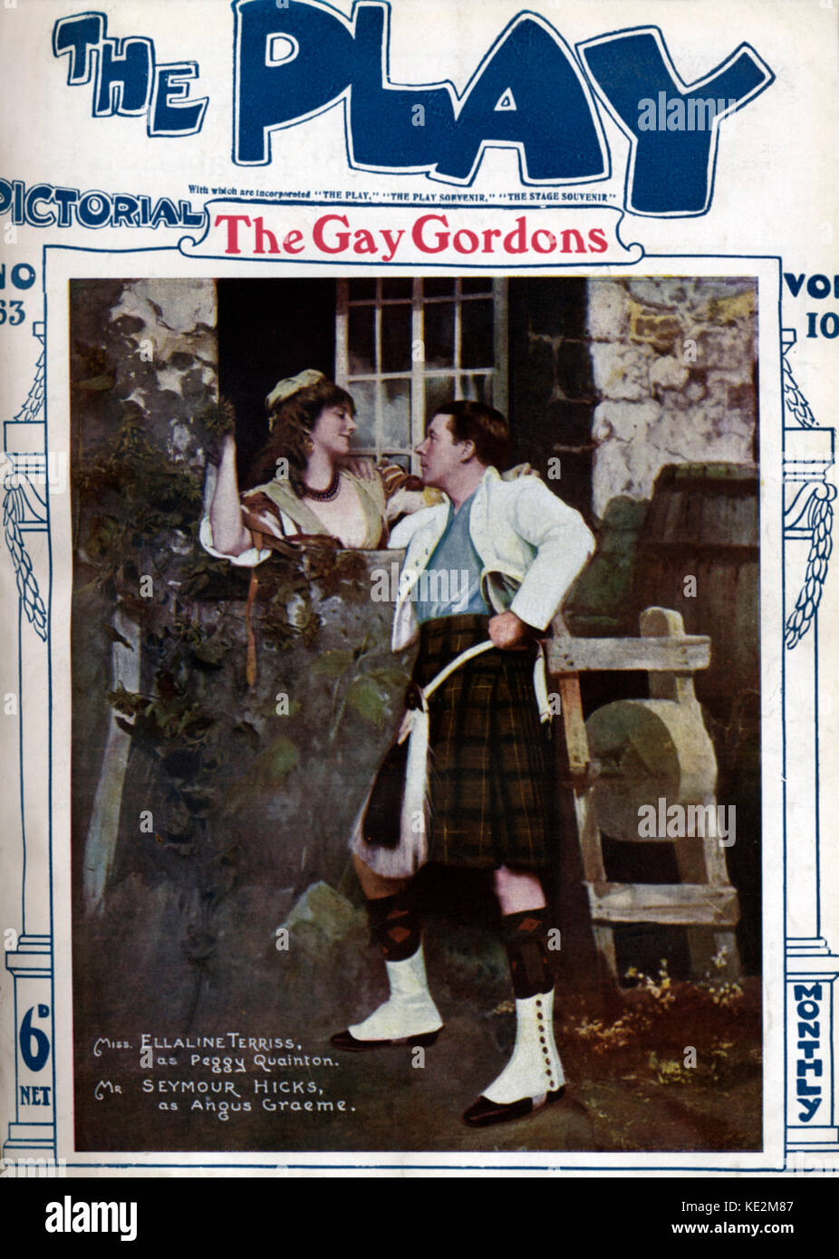 The Gay Gordons - Ellaline Terriss as Peggy Quainton and Seymour Hicks as Angus Graeme,  Aldwych Theatre, London, 1907.  English actors ET: 13 April 1872 - 16 June 1971.  SH: 30 January 1871 - 6 April 1949.  Musical by Sir (Edward) Seymour Hicks.  Music by Guy Jones. Hicks and Terriss are husband and wife.  Kilt Stock Photo
