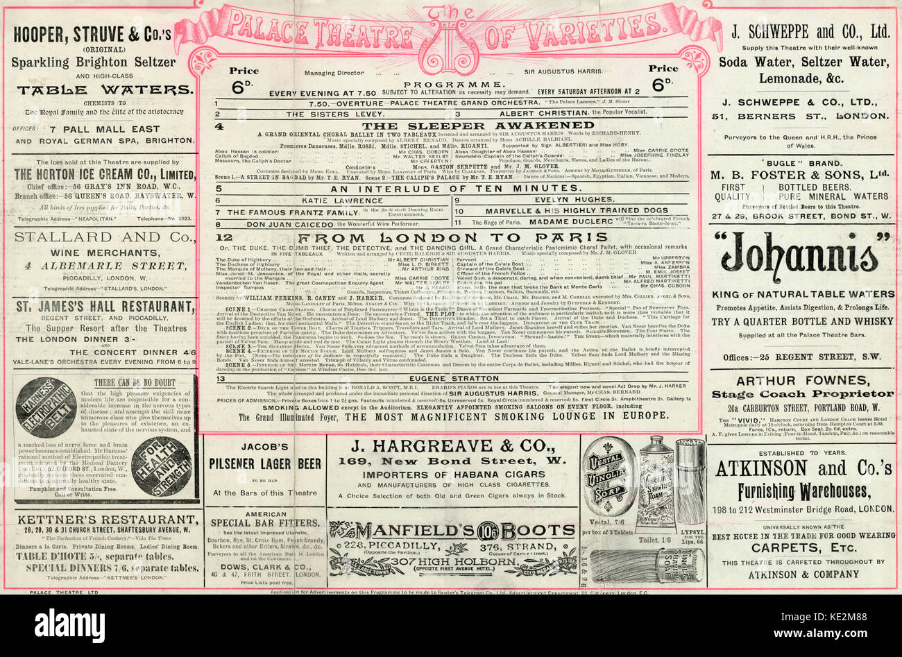 'Varieties and Novelties' - programme for a music hall show 'Open all the year round' at the Palace Theatre.  With advertisements for local business. Stock Photo