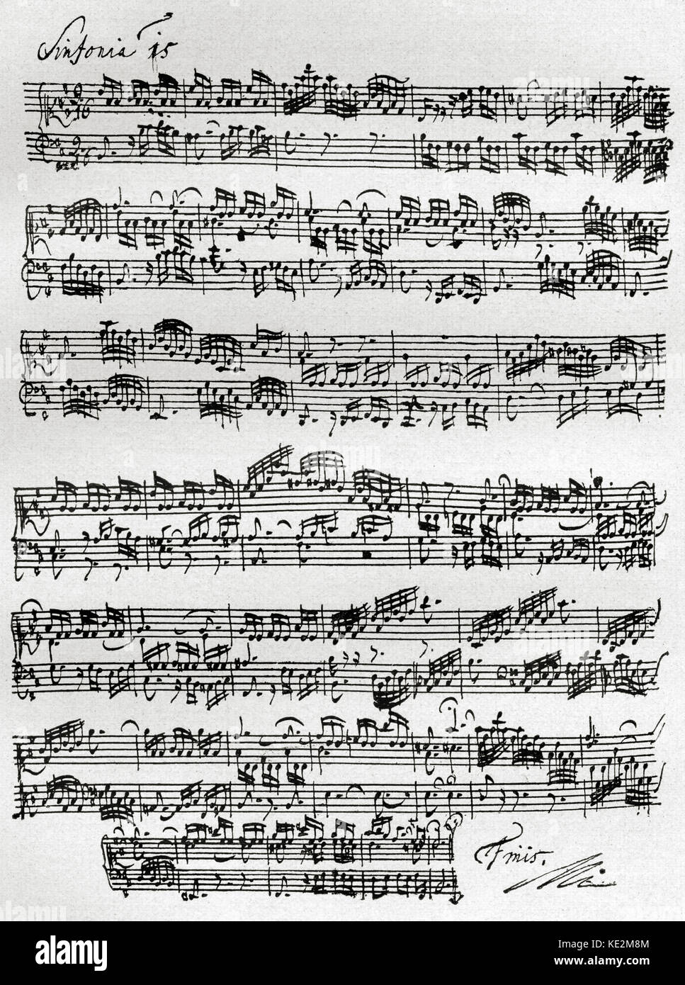 Johann Sebastian Bach 's Symphony No. 15 - score page.  German composer & organist, 21 March 1685 - 28 July 1750 Stock Photo