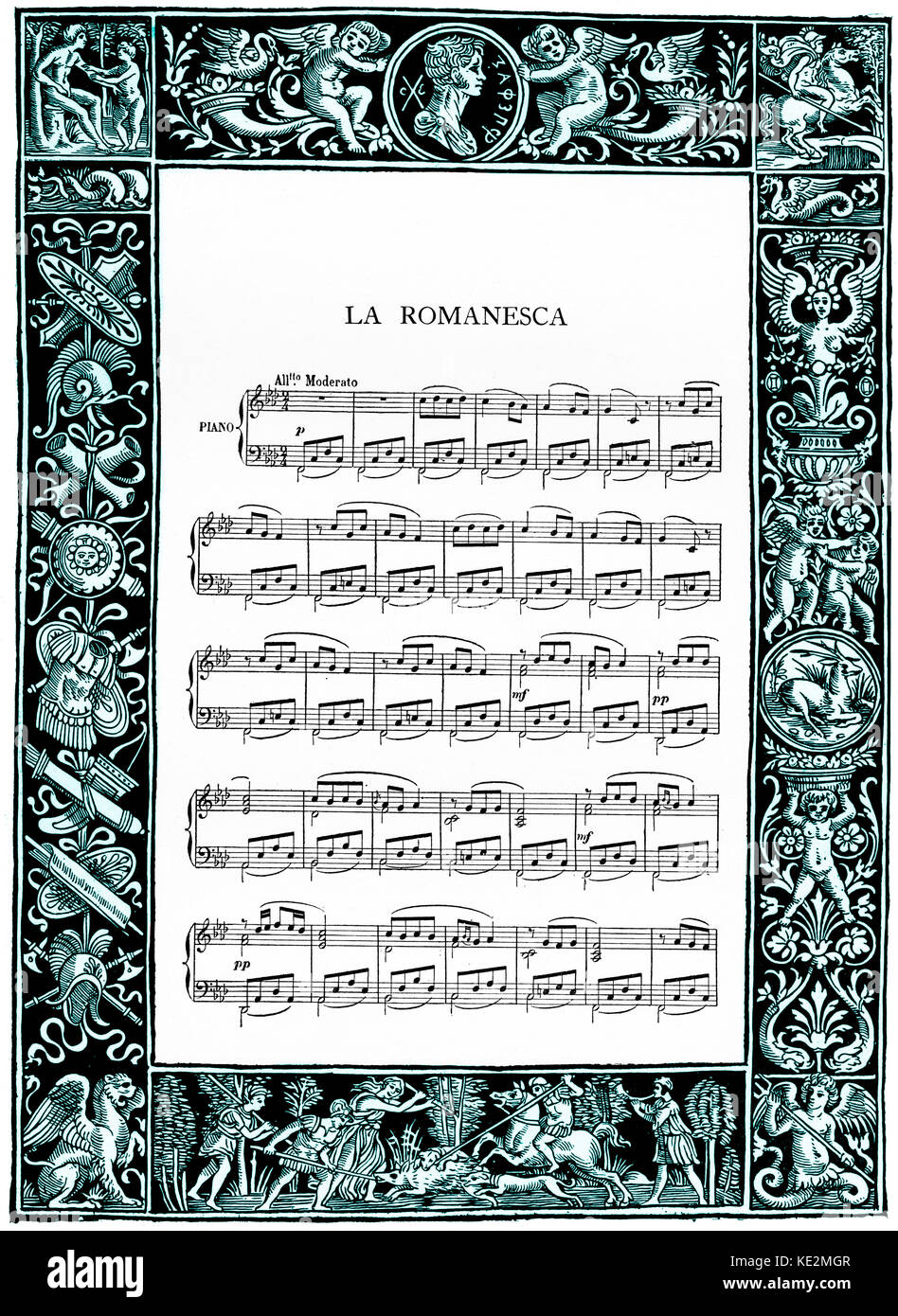 Sheet music for La Romanesca . For the piano. Song type. Stock Photo