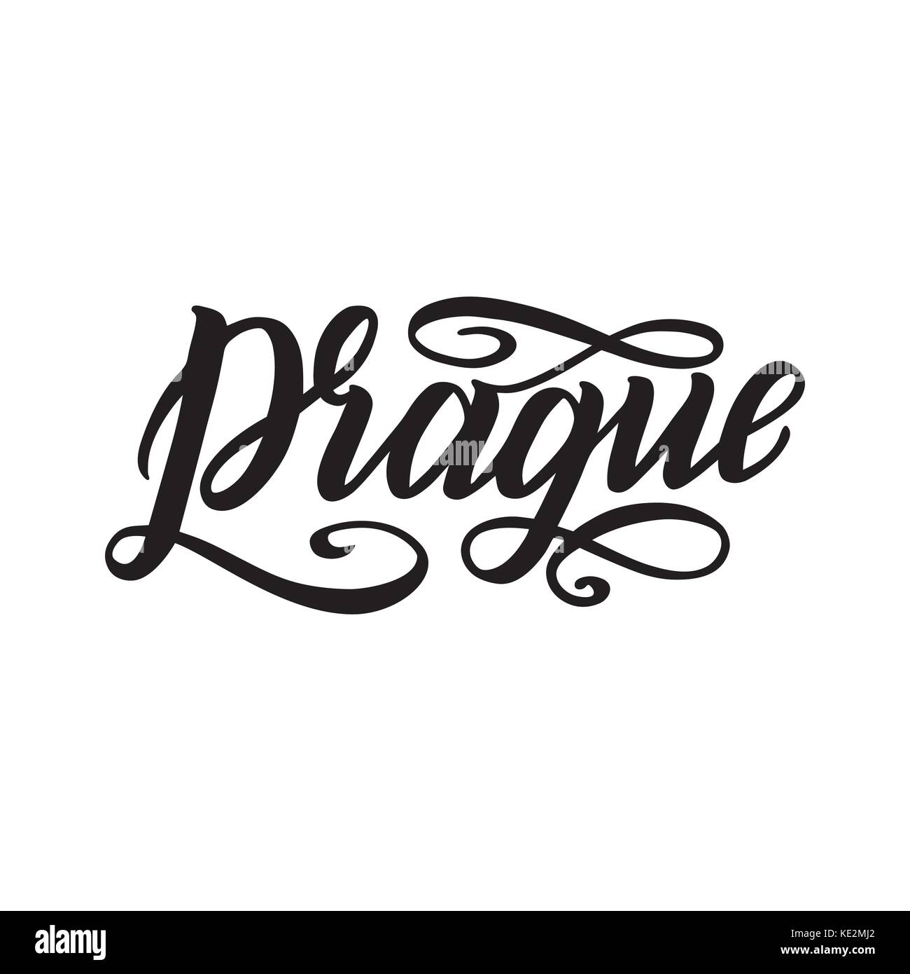 City logo isolated on white. Black label or logotype. Vintage badge calligraphy in grunge style. Great for t-shirts or poster. Prague, Czech Republic Stock Vector