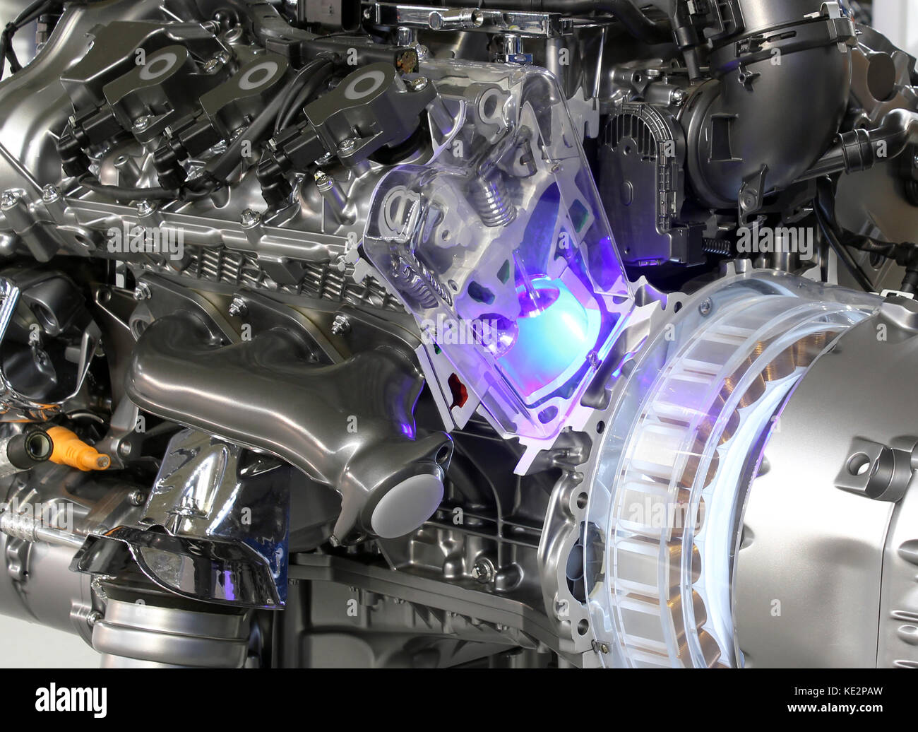 powerful v6 car hybrid engine Stock Photo