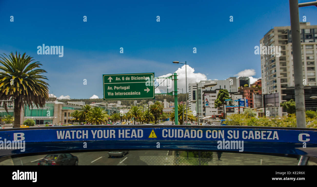 Quito Image Sign QUITO, ECUADOR - SEPTEMBER 10, 2017: Informative sign in boulevar in ...