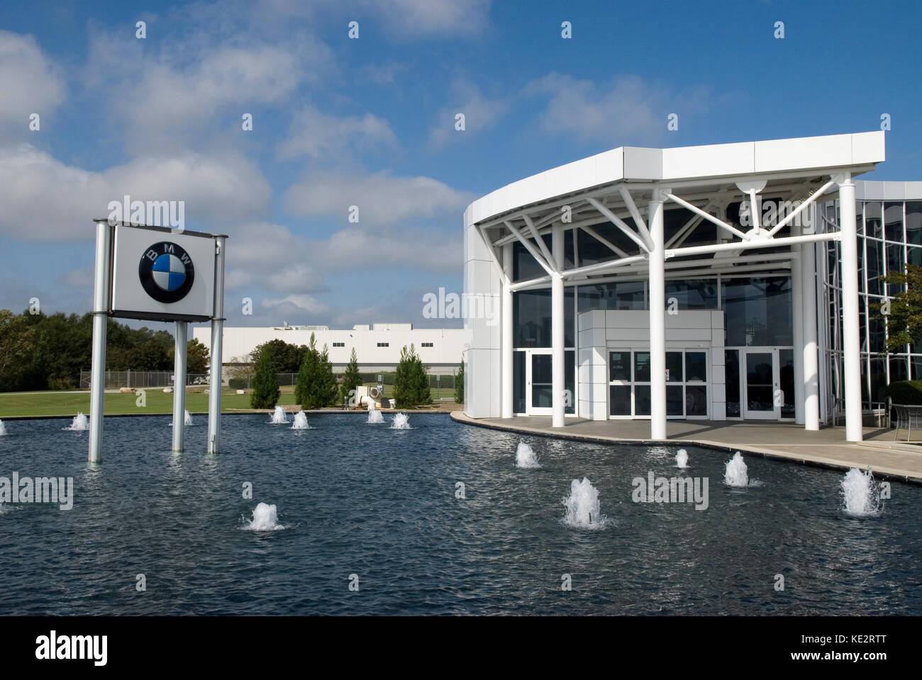 BMW manufacturing plant visitor's center and sign, Greer, South Carolina, USA. Stock Photo
