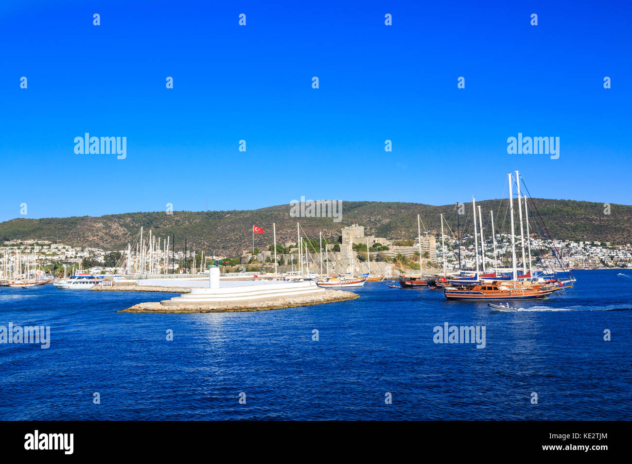 Bodrum castle and lighthouse in bodrum, Turkey Stock Photo