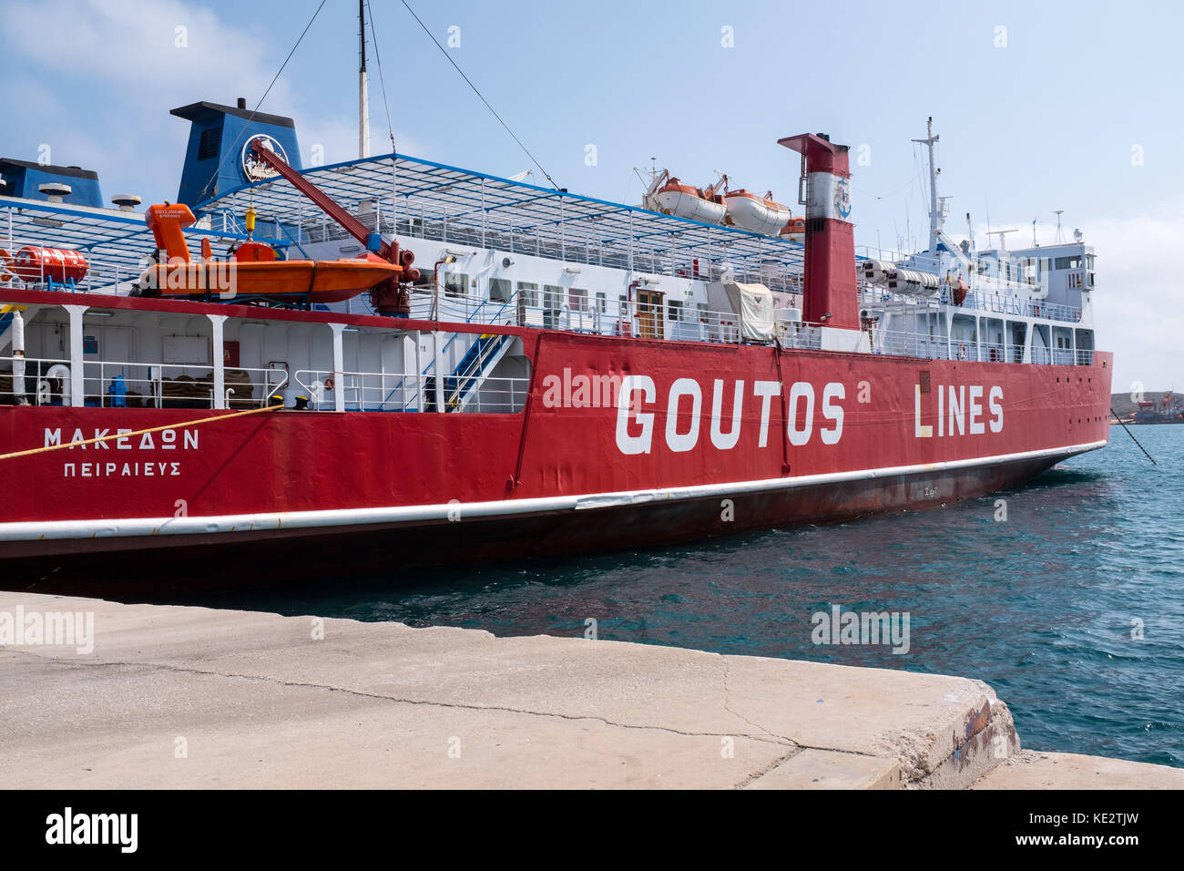 Goutos Lines Ferry at Laviro Port, Greece Stock Photo