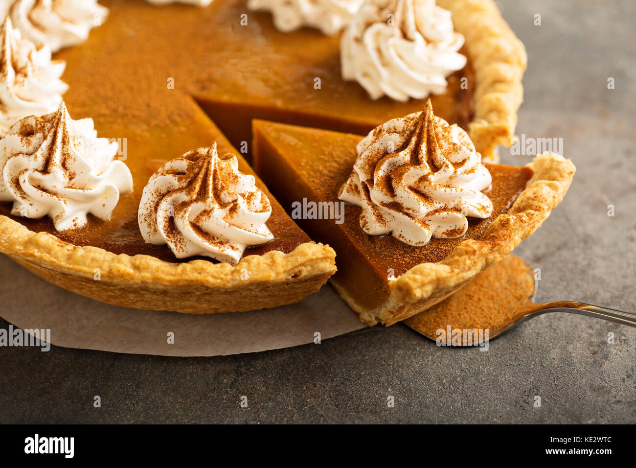 Pumpkin pie with whipped cream Stock Photo