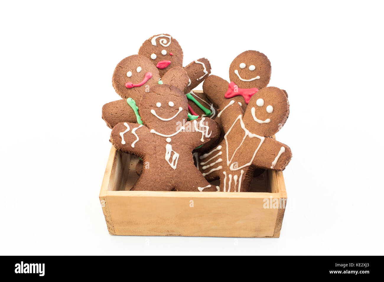 Gingerbread Cookies in a Wooden Box on White Background Stock Photo - Alamy