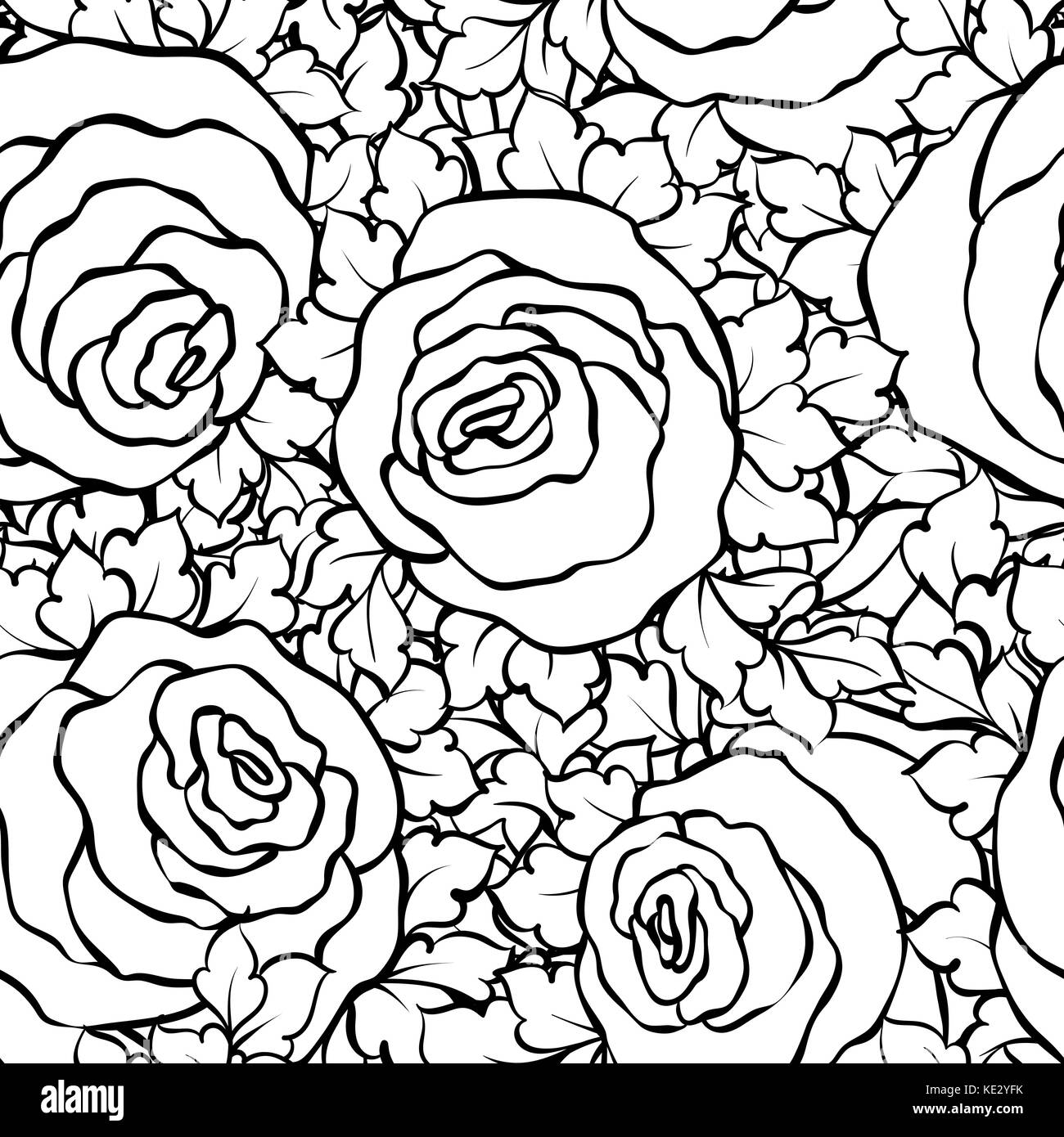 Floral decorative black and white background with cute roses ...