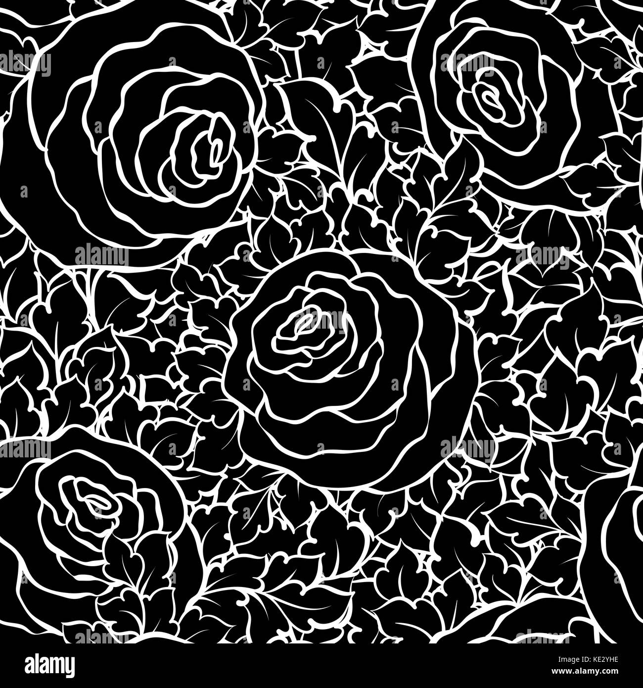 Floral decorative black and white background with cute roses ...