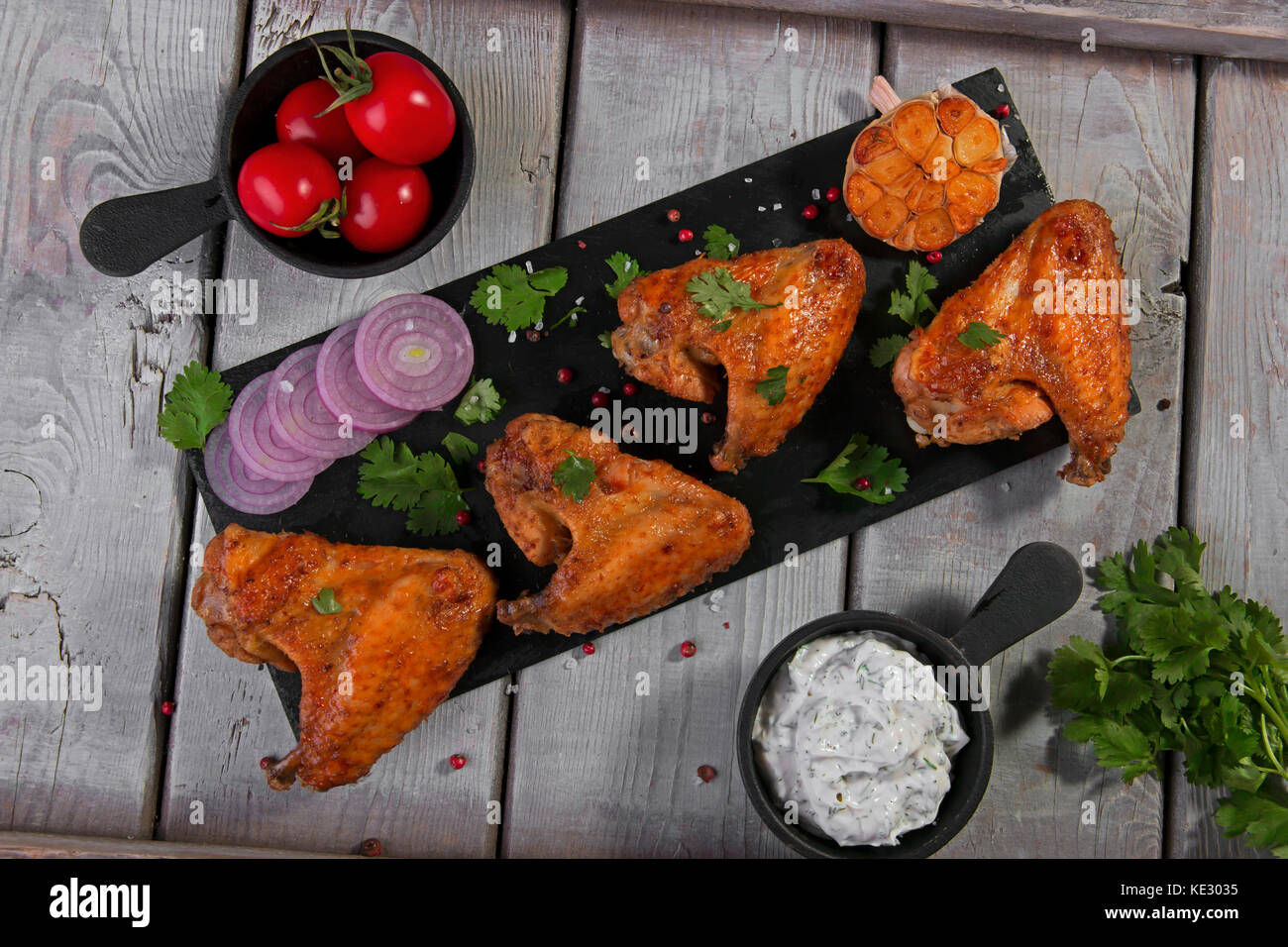 fried chicken wings with sauce Stock Photo - Alamy