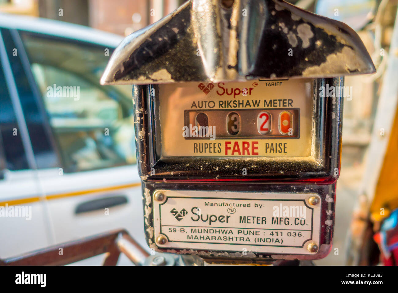 Jaipur, India - September 20, 2017: Old and rusty auto rikshaw not working meter Stock Photo