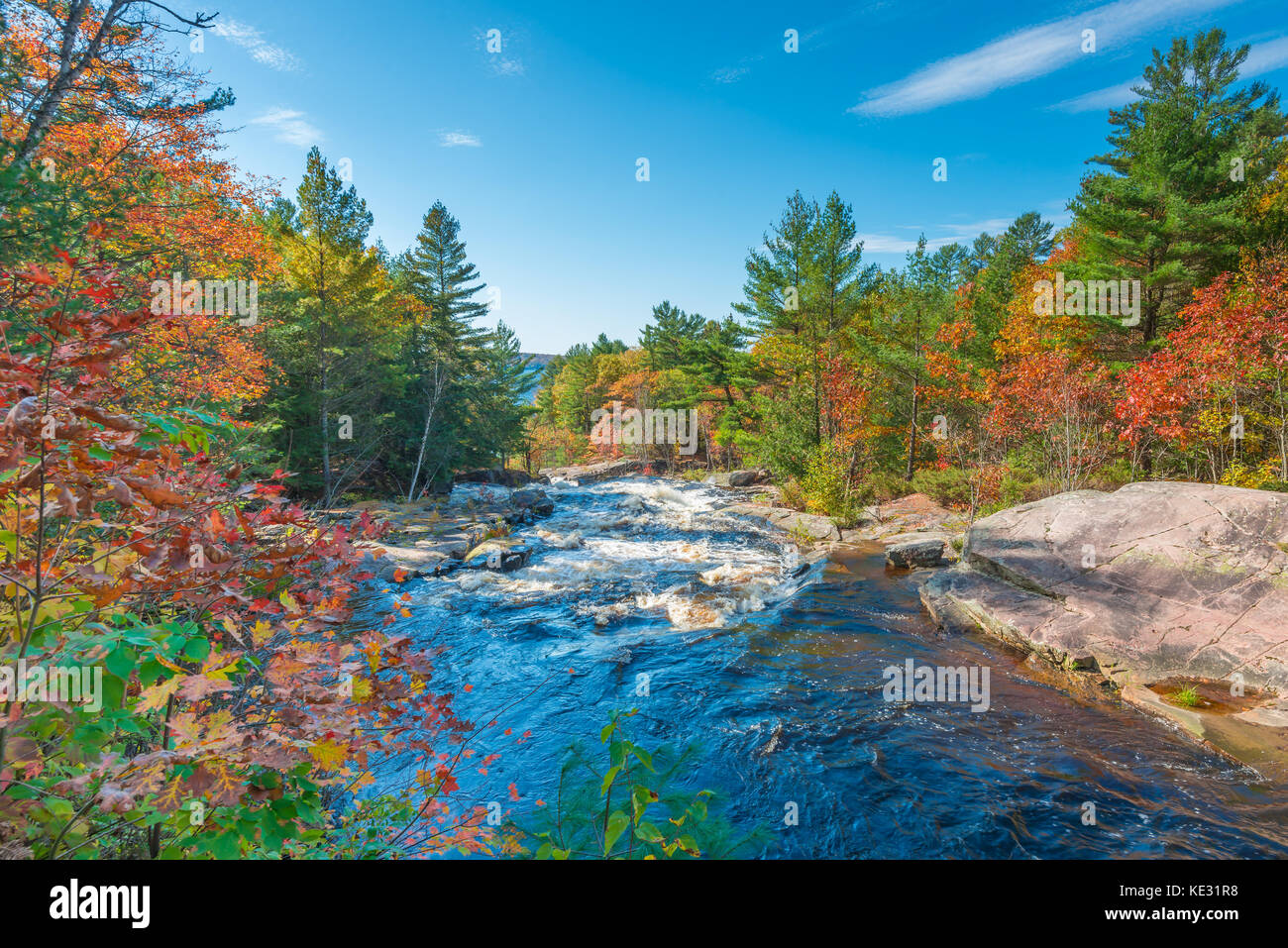 Lower Rosseau Falls located near Rosseau Ontario Canada photographed on a beautiful autumn day. Stock Photo