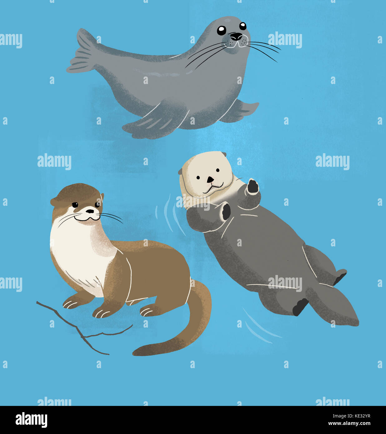 Three cute animals, seal, otter and sea otter Stock Photo Alamy